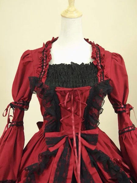 Burgundy Layered Cotton Gothic Lolita Dress for Women