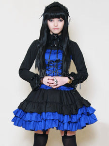 Gothic Lolita Dress OP Royal Blue Turndown Collar Long Sleeve Lolita One Piece Dress With Cummerbund