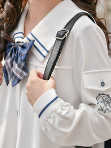 Academic Lolita Blouses Long Sleeves Navy Collar White Sweet Lolita Top Lolita Shirt
