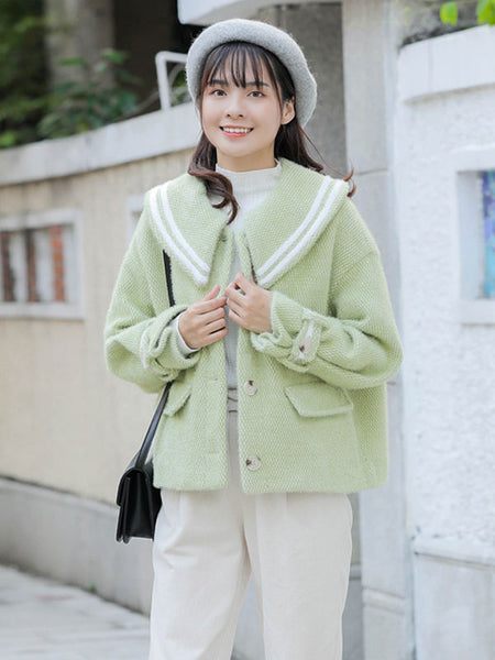 Academic Lolita Coats Green Overcoat Long Sleeve Polyester Winter Lolita Outwears