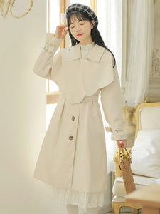 Academic Lolita Coats Khaki Polyester Long Sleeve Turn Collar Overcoat Winter Lolita Outwears