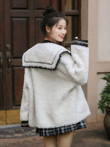 Academic Lolita Coats White Polyester Sailor Collar Long Sleeve Overcoat Winter Lolita Outwears