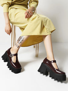 Academic Lolita Footwear Black PU Leather Wedge Heel Lolita Pumps