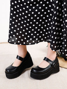 Academic Lolita Footwear Black Round Toe PU Leather Daily Casual Lolita Pumps