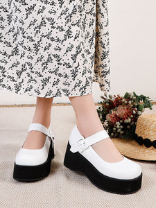 Academic Lolita Footwear Black Round Toe PU Leather Daily Casual Lolita Pumps