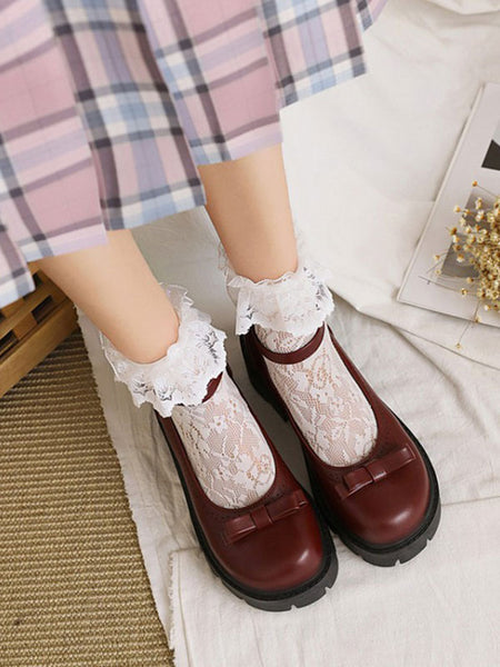 Academic Lolita Footwear Black Round Toe PU Leather Lolita Pumps
