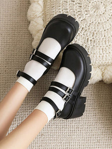 Academic Lolita Footwear Black Round Toe PU Leather Lolita Pumps