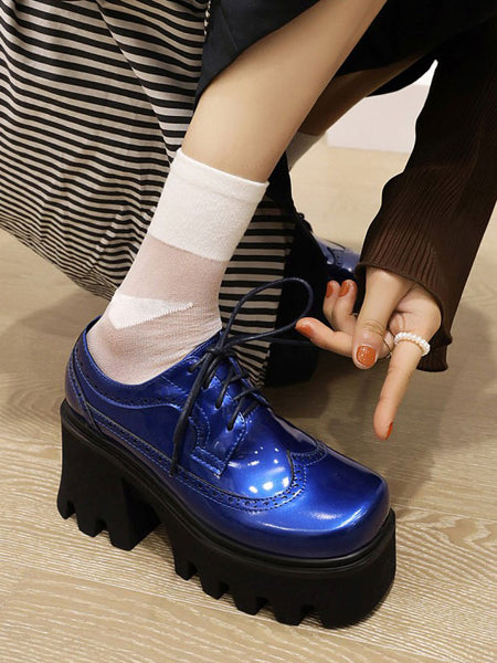 Academic Lolita Footwear Blue PU Leather Round Toe Lolita Pumps