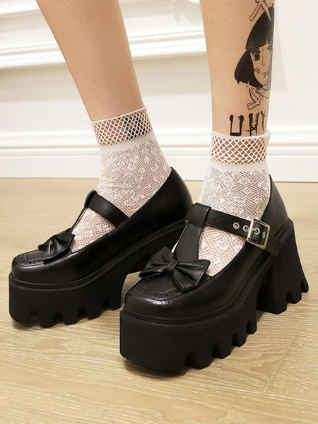 Academic Lolita Footwear Coffee Brown PU Leather Wedge Heel Lolita Shoes