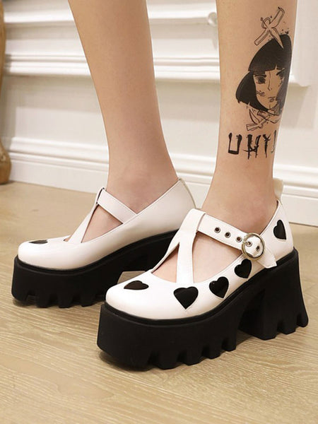 Academic Lolita Footwear White Round Toe PU Leather Lolita Shoes