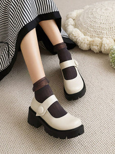 Academic Lolita Footwear ecru white Round Toe PU Leather Lolita Pumps