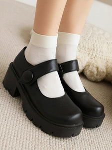 Academic Lolita Footwear ecru white Round Toe PU Leather Lolita Pumps