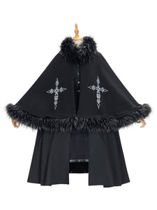 Academic Lolita Poncho Black Uniform Cloth Pleated Winter Lolita Outwears