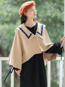 Academic Lolita Poncho Khaki Polyester Sailor Collar Fall Lolita Outwears