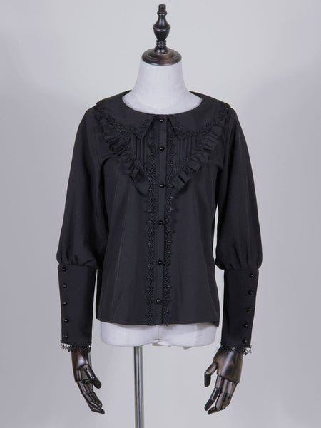 Black Lolita Blouses Long Sleeves Polyester Sweet Top Lolita Shirt