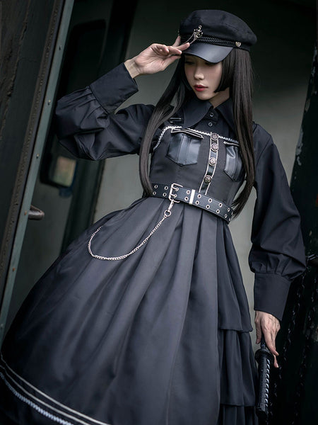 Black Lolita Blouses Polyester Turnover Collar Long Sleeves Top Classic Lolita Shirt