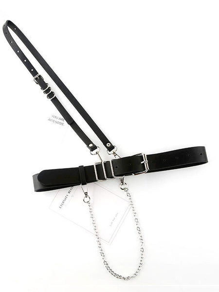 Black Lolita Choker Metal Details Grommets PU Leather Sash Metallic Miscellaneous Lolita Accessories