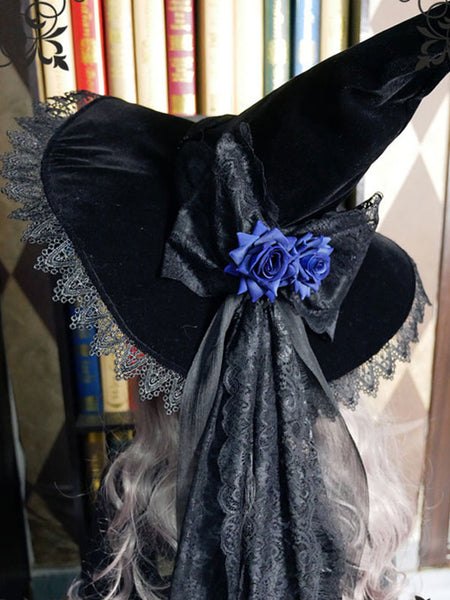 Black Lolita Hat Rose Bows Lace Accessory Witch Hat Lace Bow Polyester Lolita Accessories