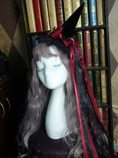 Black Lolita Hat Witch Hat Lace Bow Polyester Lolita Accessories