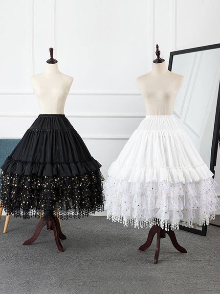 Black Lolita Petticoats Lace Polyester Stars Print Gothic Lolita Petticoat Skirt