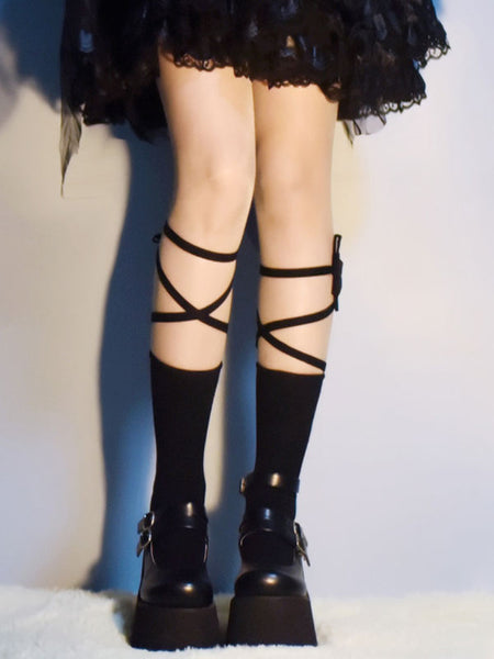 Black Lolita Stocking Lace Up Polyester Lolita Accessories