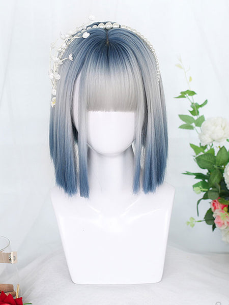 Blue Gray Lolita Wig Short Heat-resistant Fiber Lolita Accessories