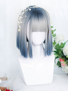 Blue Gray Lolita Wig Short Heat-resistant Fiber Lolita Accessories