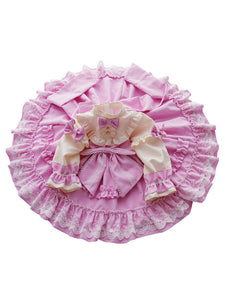 Children's Sweet Lolita Dress Headwear Pink Lace Bows Polyester Long Sleeve Kids One Piece Dress
