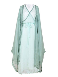 Chinese Style Lolita Dress 2-Piece Set Pale Green Long Sleeve Polyester Lolita Dress Outfit
