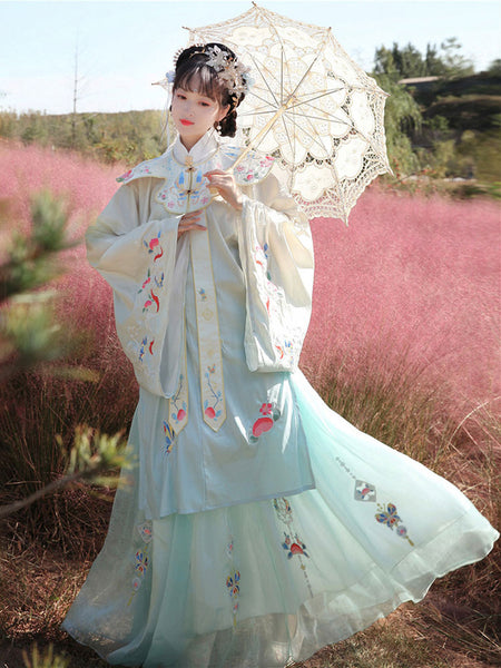 Chinese Style Lolita Dress 3-Piece Set Floral Printed Long Sleeve Apricot Polyester Long Skirt Lolita Dress Outfit