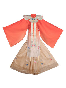 Chinese Style Lolita Dress 3-Piece Set Floral Printed Long Sleeve Apricot Polyester Long Skirt Lolita Dress Outfit