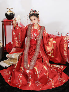 Chinese Style Lolita Dress 3-Piece Set Long Sleeve Floral Printed Polyester Red Lolita Dress Outfit