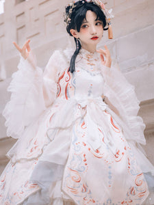 Chinese Style Lolita Dress Bows Sleeveless Polyester Chinese Style Floral Print Black Chinese Style Lolita
