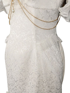Chinese Style Lolita Dress Side Draping Sleeveless Polyester Chinese Style Jacquard White Chinese Style Lolita