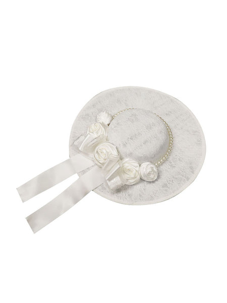 Chinese Style Lolita Hat Bows Pearls Accessory Woven Cotton Linen White Lolita Accessories