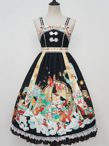 Chinese Style Lolita JSK Dress 2-Piece Set Burgundy Sleeveless Polyester Lolita Jumper Skirts