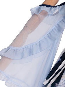 Chinese Style Lolita JSK Dress Deep Blue Sleeveless Ruffles Pleated Lolita Jumper Skirts