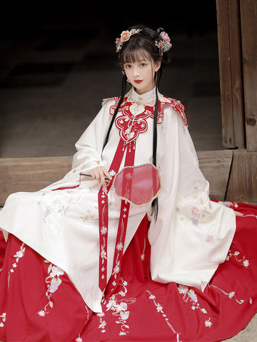 Chinese Style Lolita OP Dress 2-Piece Set White Long Sleeve Polyester Lolita Dress Outfit