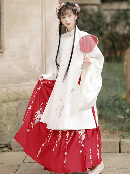 Chinese Style Lolita OP Dress 2-Piece Set White Long Sleeve Polyester Lolita Dress Outfit