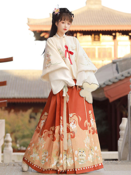 Chinese Style Lolita OP Dress 3-Piece Set Eric White Long Sleeves Lolita Dress Outfit