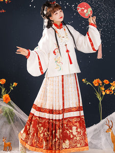 Chinese Style Lolita OP Dress 3-Piece Set Long Sleeve Red Lolita Dress Outfit