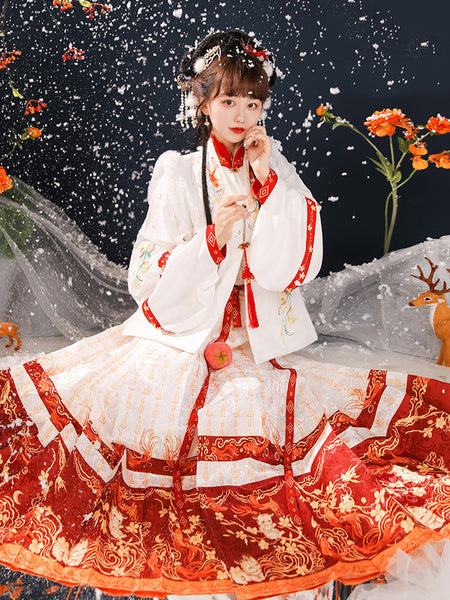 Chinese Style Lolita OP Dress 3-Piece Set Long Sleeve Red Lolita Dress Outfit