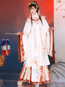 Chinese Style Lolita OP Dress 3-Piece Set Red Long Sleeves Floral Print Lolita Dress Outfit