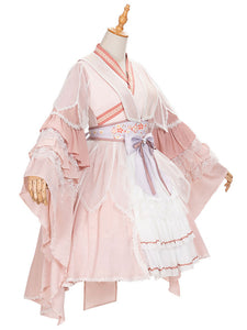 Chinese Style Lolita OP Dress Bowknots Lace Blush Pink Long Sleeves Sweet Lolita One Piece Dresses