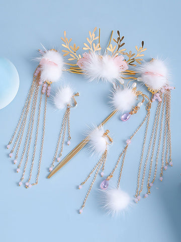 Chinese style Lolita Headdress Pink Jelly Metal Accessory Fringe Flowers Lolita Hair Accessories