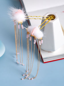 Chinese style Lolita Headdress Pink Jelly Metal Accessory Fringe Flowers Lolita Hair Accessories