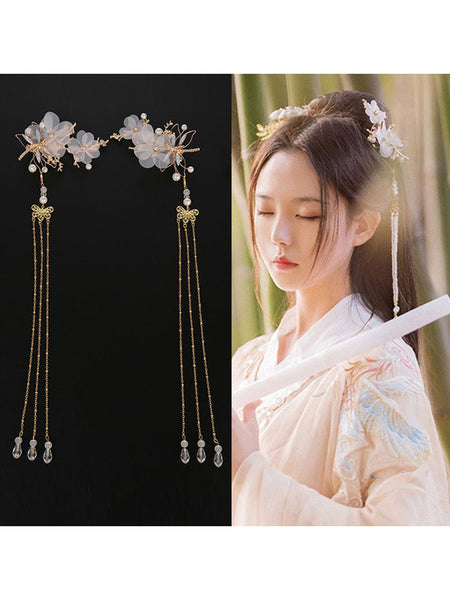Chinese style Lolita Headdress Pink Metal Fringe Flowers Sakura Pattern Head Flower Accessory Lolita Hair Accessories