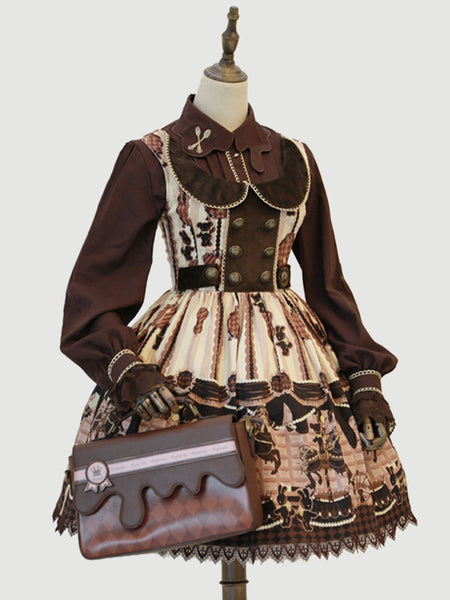 Classic Lolita Blouses Fairytale Infanta Lace Long Sleeves Chocolate Lolita Shirt