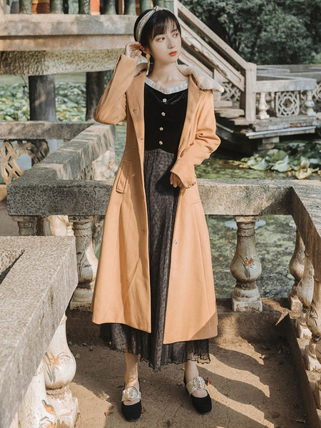 Classic Lolita Coats Black Overcoat Long Sleeve Polyester Vintage Winter Lolita Outwears