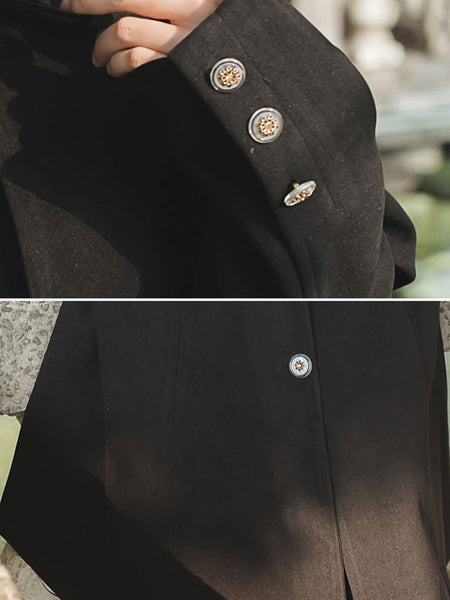 Classic Lolita Coats Black Overcoat Long Sleeve Polyester Vintage Winter Lolita Outwears